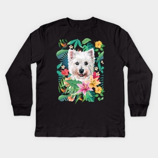 Tropical Westie Kids Long Sleeve T-Shirt